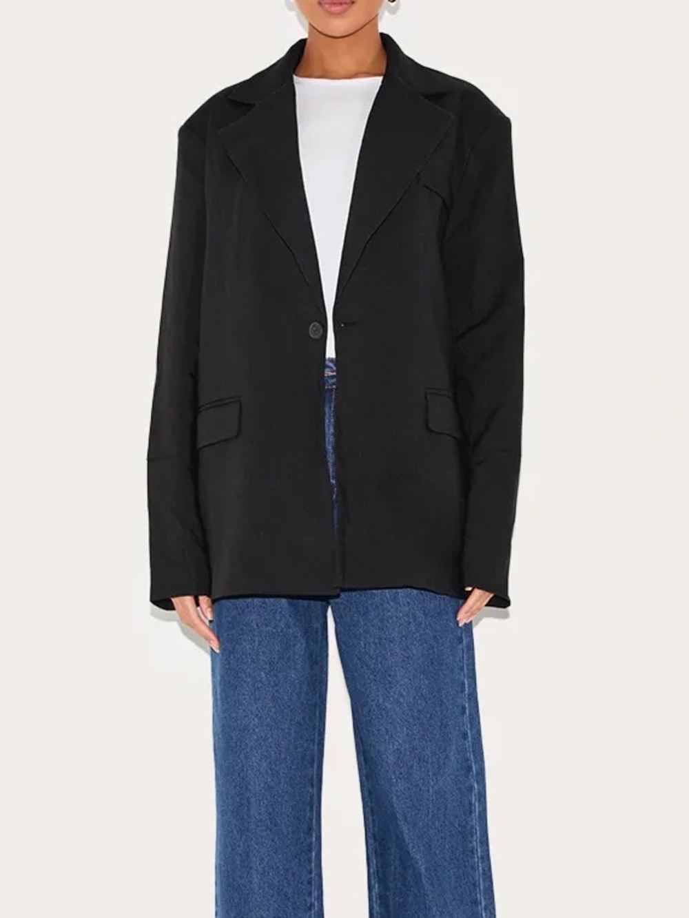 PLT Black Women's Black Boxy Oversized Dad Blazer Jacket drop shoulder NWT